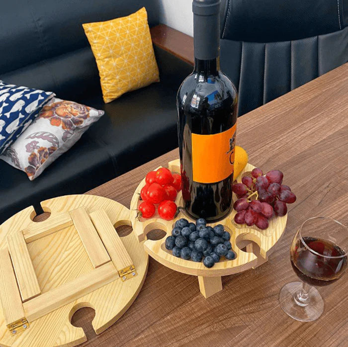Picnic Table Foldable Solid Wood Wine Glass Slots