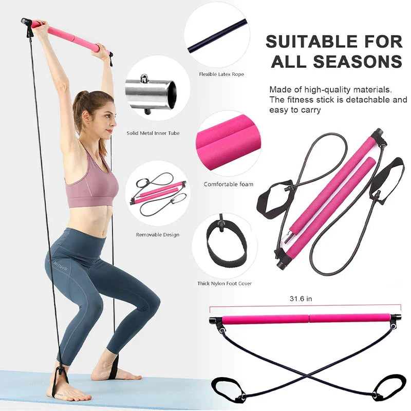 Pilates Bar Adjustable Resistance Bands & Foot Loops