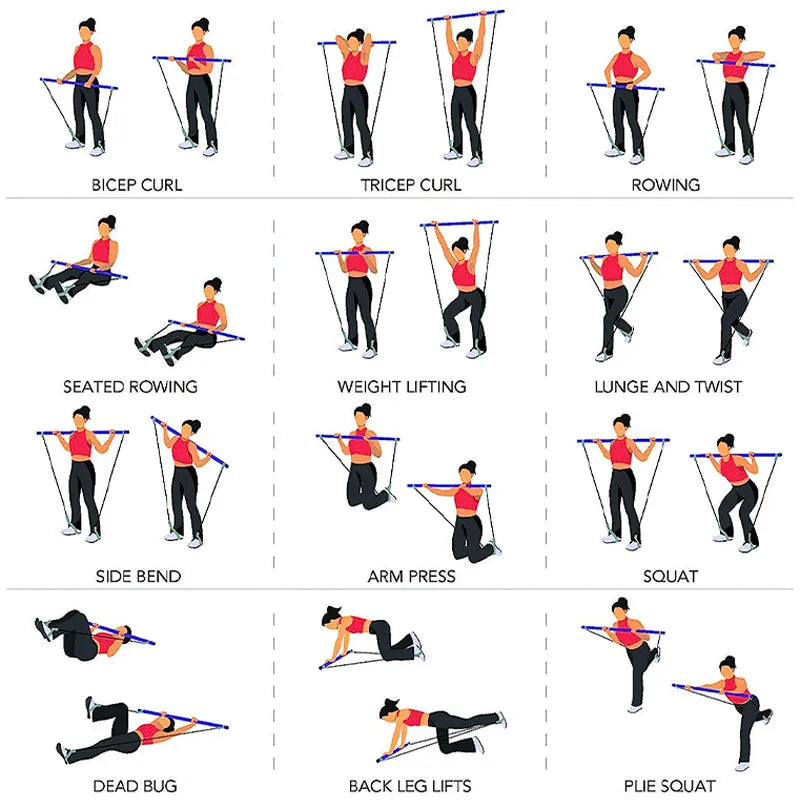 Pilates Bar Adjustable Resistance Bands & Foot Loops