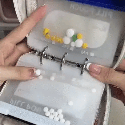 Pill Organizer 14 Labelable Pouches Water-Resistant Faux Leather Case