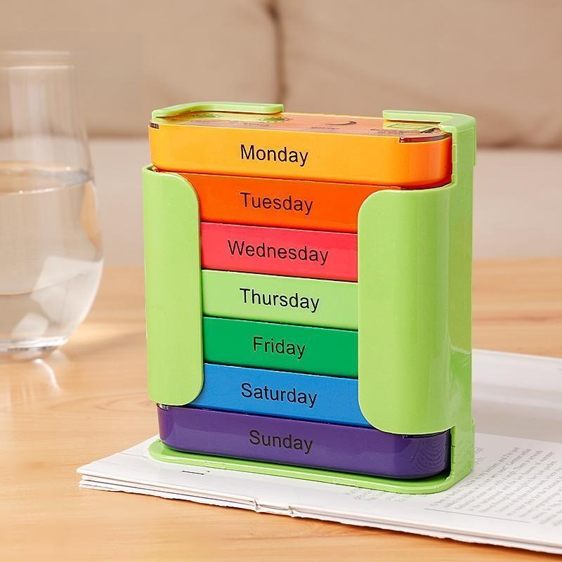 Pill Organizer 7-Day Color-Coded Day Labels