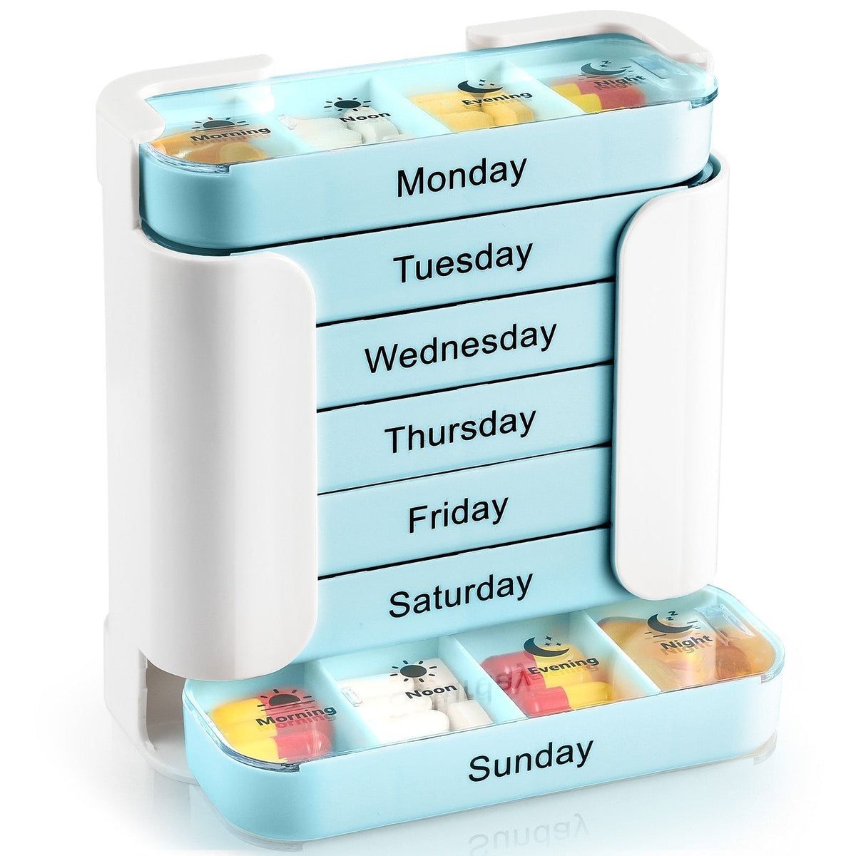 Pill Organizer 7-Day Color-Coded & Weekday Labels