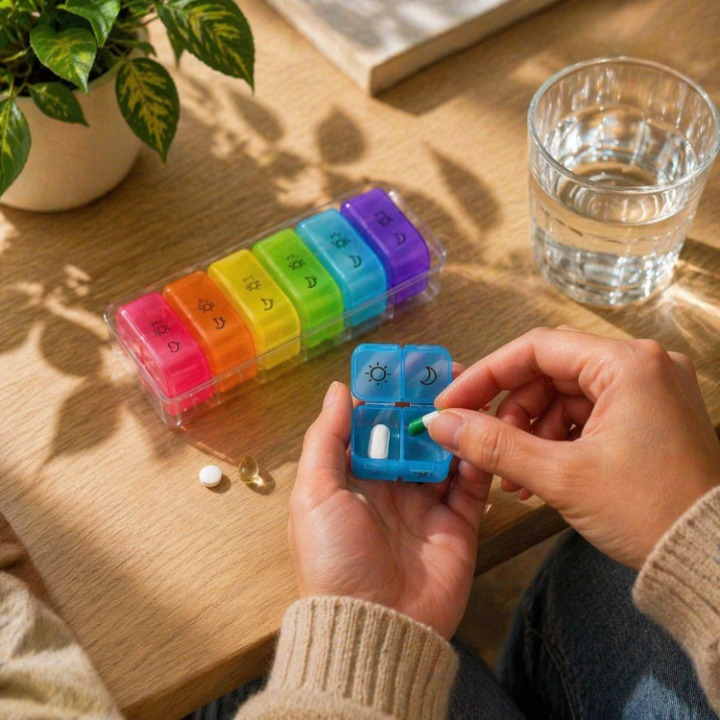 Pill Organizer Full-Open Lid AM/PM Compartments BPA-Free