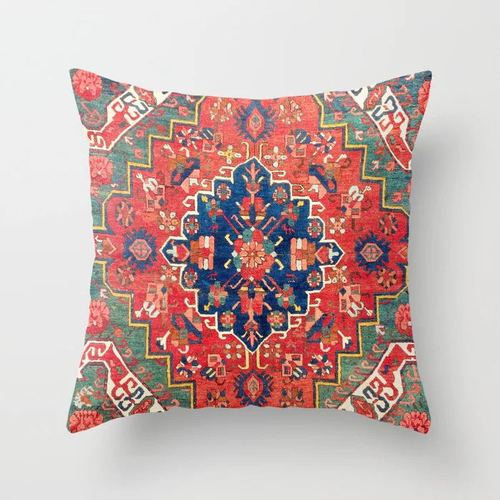 Pillow Cover Oriental Print Plush Hidden Zipper