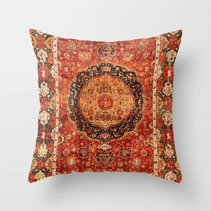 Pillow Cover Oriental Print Plush Hidden Zipper