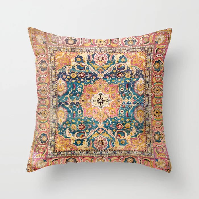 Pillow Cover Oriental Print Plush Hidden Zipper