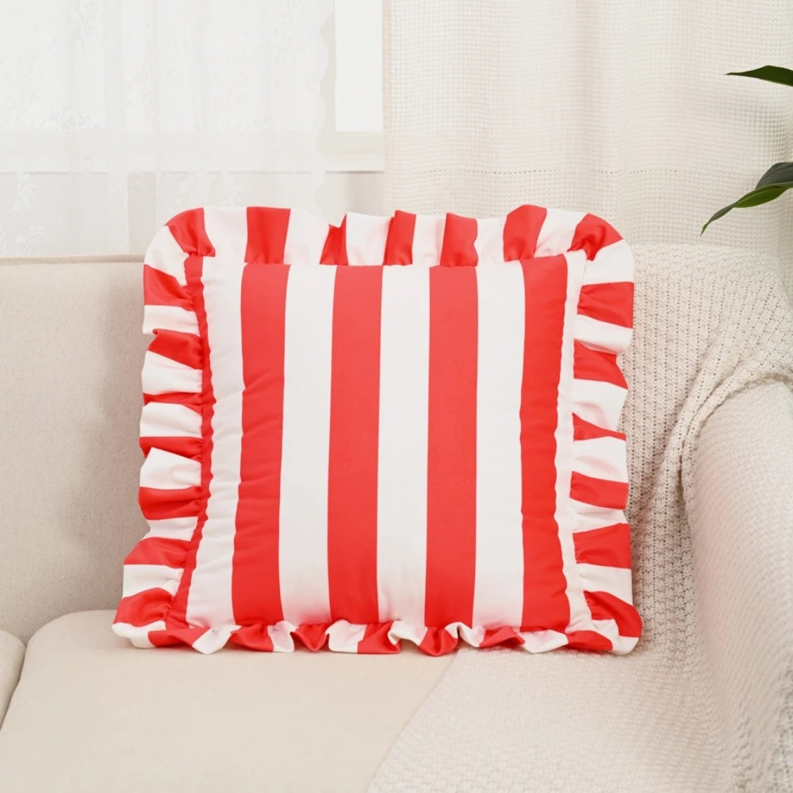 Pillow Cover Ruffled Edge Wide Stripes Microfiber