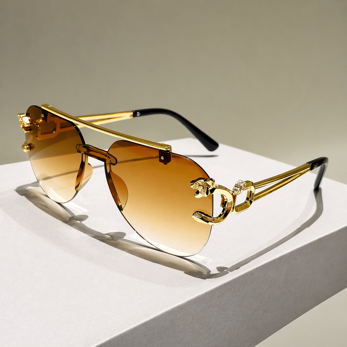 Pilot Sunglasses Rimless Gradient Lenses & Metal Top Bar