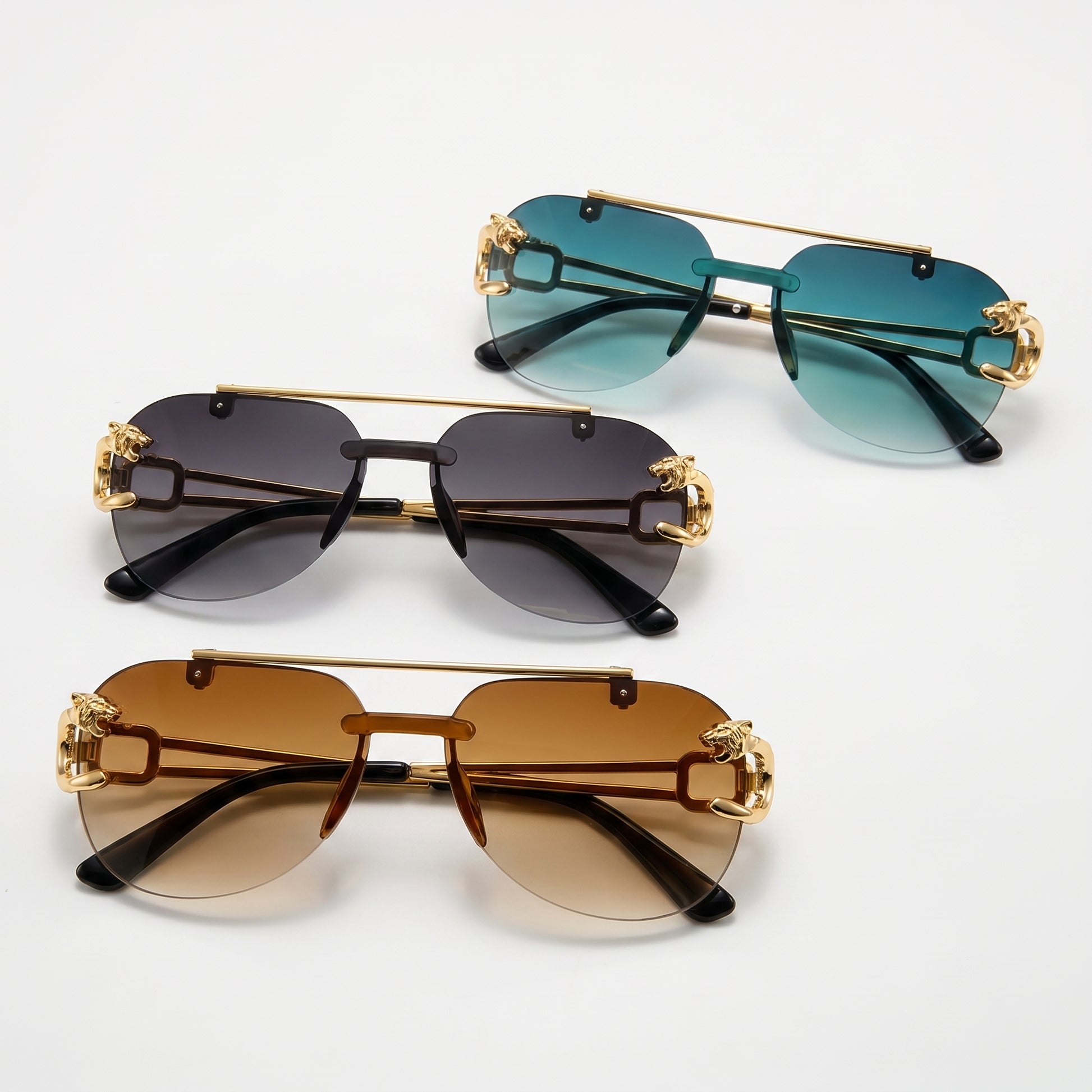 Pilot Sunglasses Rimless Gradient Lenses & Metal Top Bar
