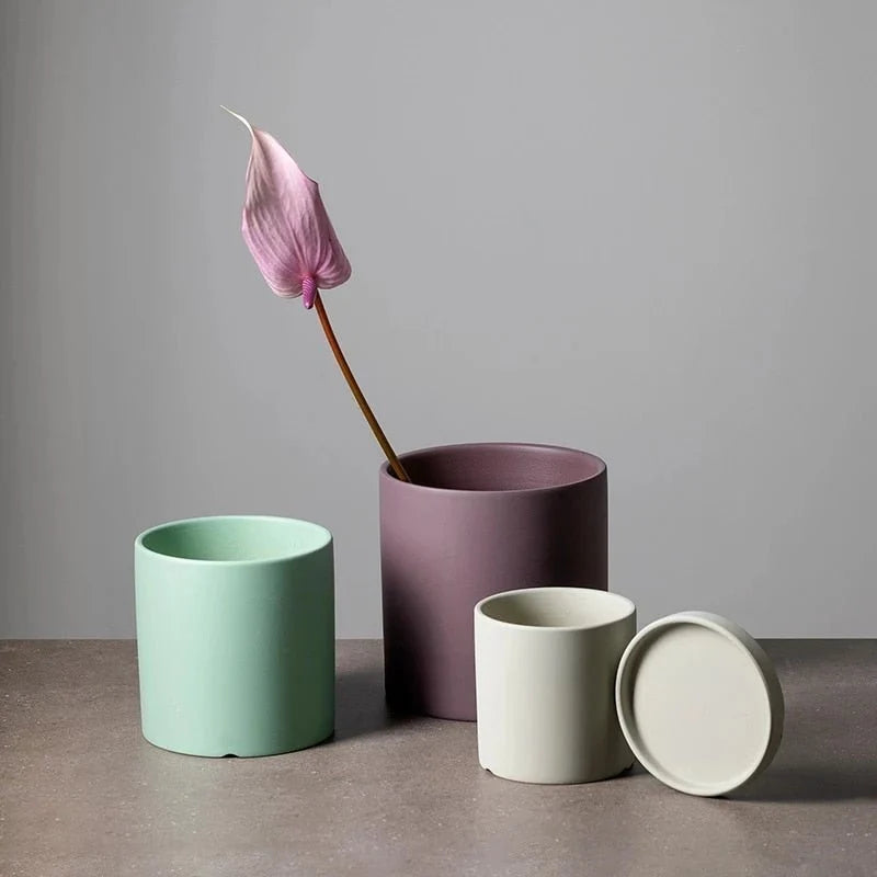 Plant Pot Matte Glazed Ceramic Matching Saucer & Drainage