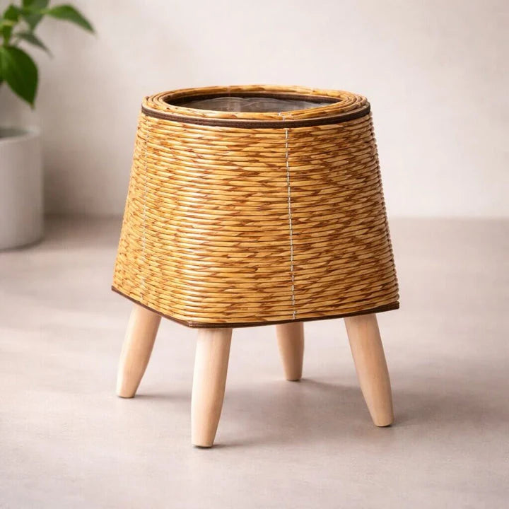 Plant Pot Wooden Feet Woven Design Removable Inner Insert