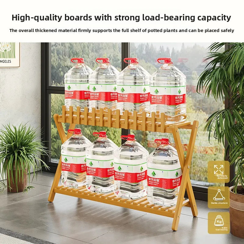 Plant Shelf Two-Tier Bamboo X-Frame Decorative Fence