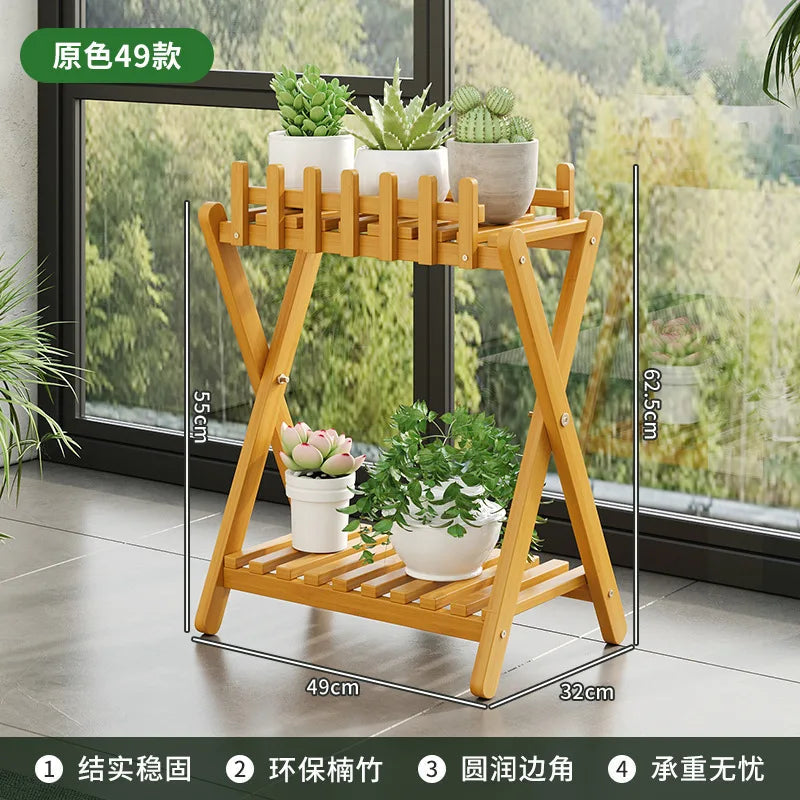 Plant Shelf Two-Tier Bamboo X-Frame Decorative Fence