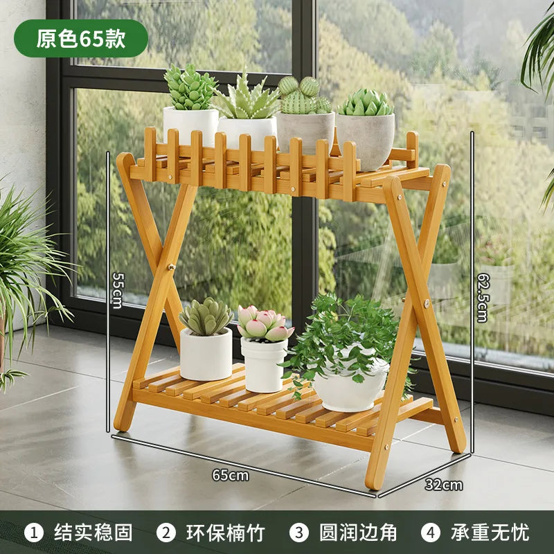 Plant Shelf Two-Tier Bamboo X-Frame Decorative Fence