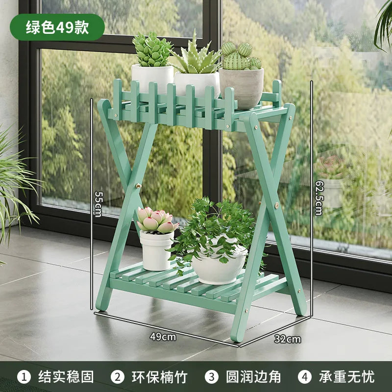 Plant Shelf Two-Tier Bamboo X-Frame Decorative Fence