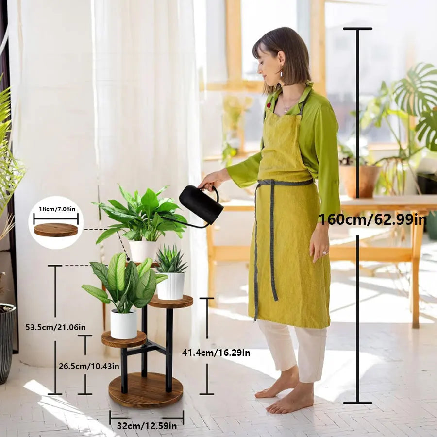 Plant Shelf Wooden Round Shelves & Metal Frame