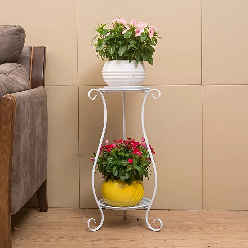 Plant Stand Two-Tier Curved Iron Tool-Free Assembly