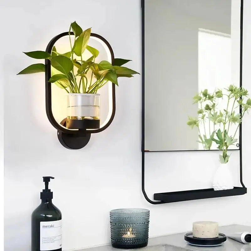 Plant Wall Light Warm LED Glass Vase & Metal Frame