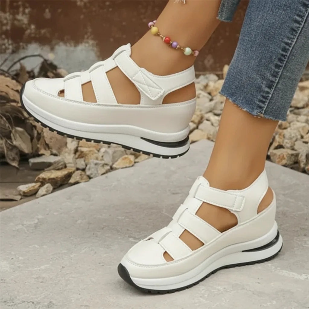 Platform Sneaker Sandals Closed Toe Velcro Strap Air Cushion
