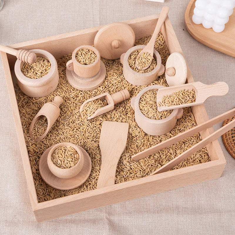 Play Kitchen Set Natural Wood Smooth Sanded Eight Piece
