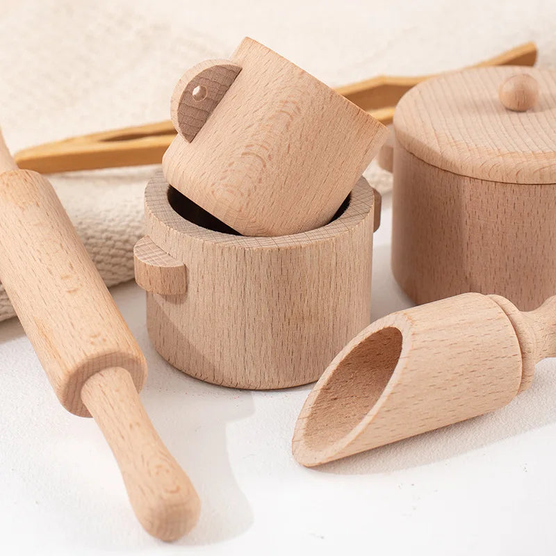 Play Kitchen Set Natural Wood Smooth Sanded Eight Piece