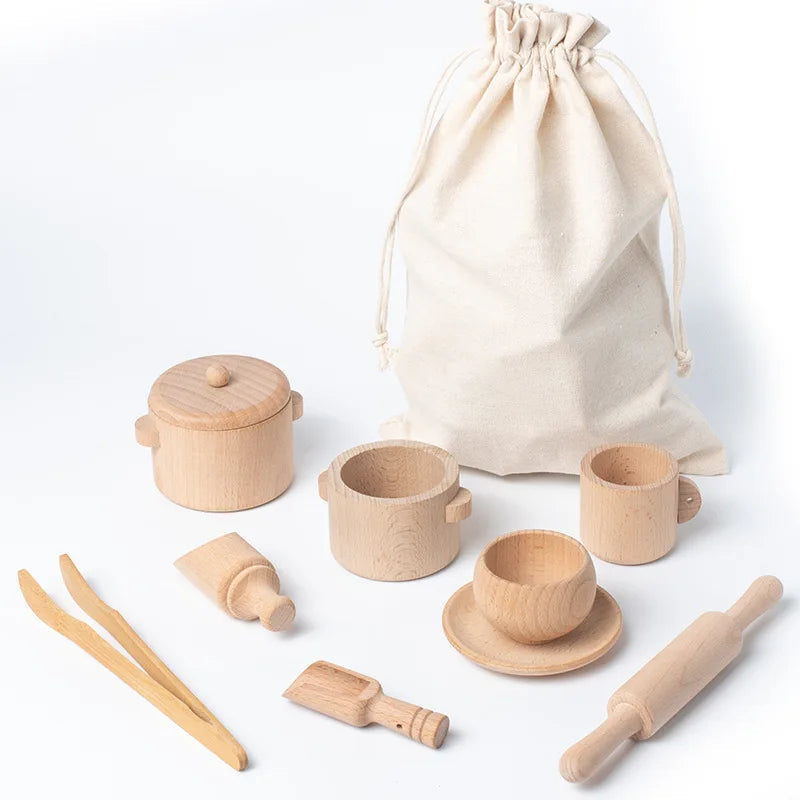 Play Kitchen Set Natural Wood Smooth Sanded Eight Piece