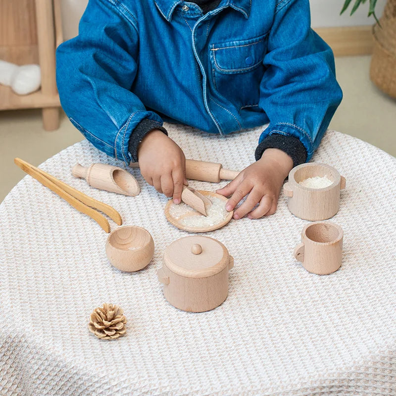 Play Kitchen Set Natural Wood Smooth Sanded Eight Piece