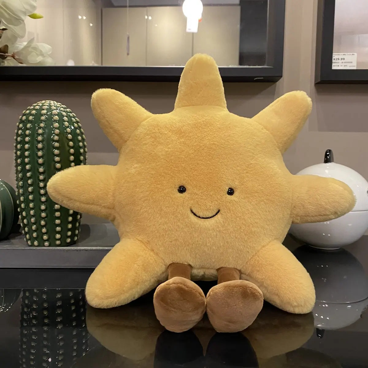 Plush Cushion Moon & Sun Embroidered Faces Standing Legs