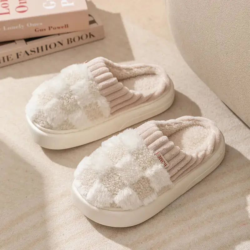 Plush Slippers Non-Slip Thick Padded Sole Cozy Lining