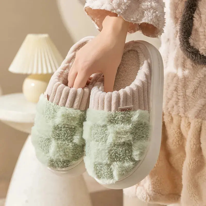 Plush Slippers Non-Slip Thick Padded Sole Cozy Lining