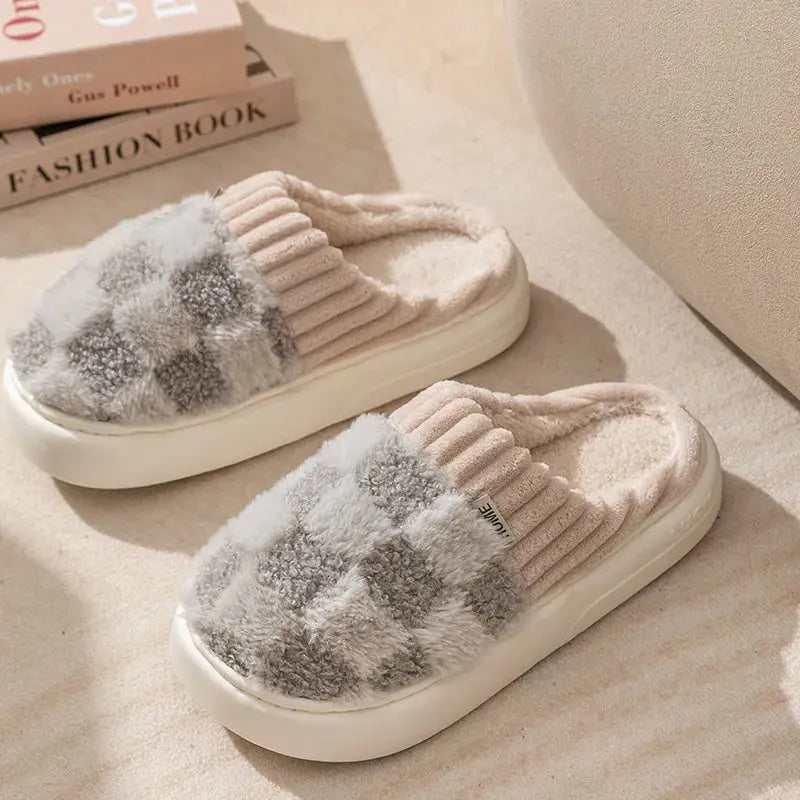 Plush Slippers Non-Slip Thick Padded Sole Cozy Lining