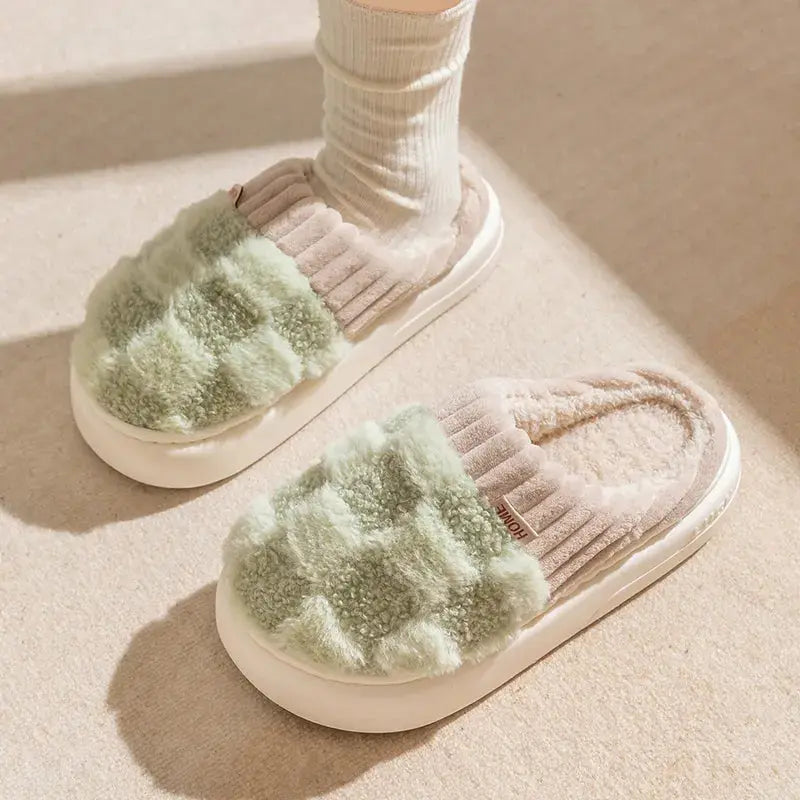 Plush Slippers Non-Slip Thick Padded Sole Cozy Lining