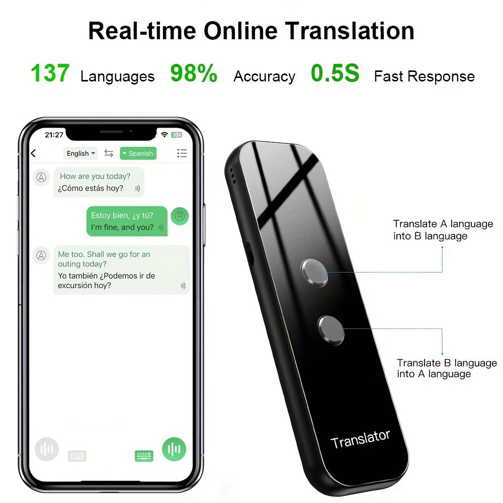 Pocket Translator Two-Way 137 Languages Wi-Fi & USB Rechargeable