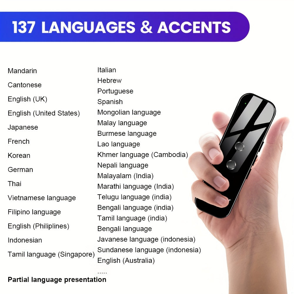 Pocket Translator Two-Way 137 Languages Wi-Fi & USB Rechargeable