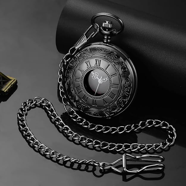 Pocket Watch Quartz Movement Roman Numerals Metal Case