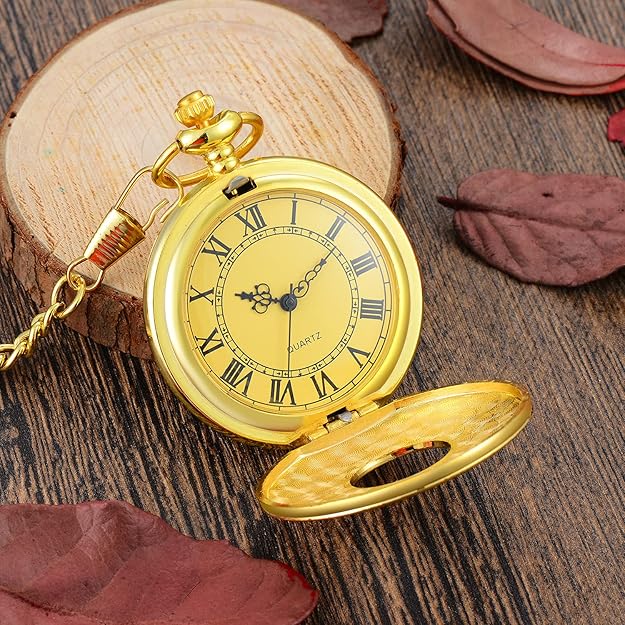 Pocket Watch Quartz Movement Roman Numerals Metal Case