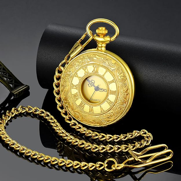 Pocket Watch Quartz Movement Roman Numerals Metal Case