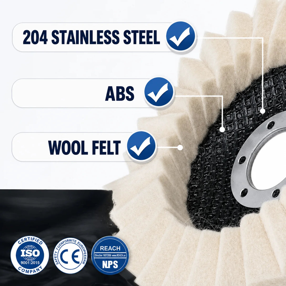 Polishing Pad Louvered Wool Felt 125 mm