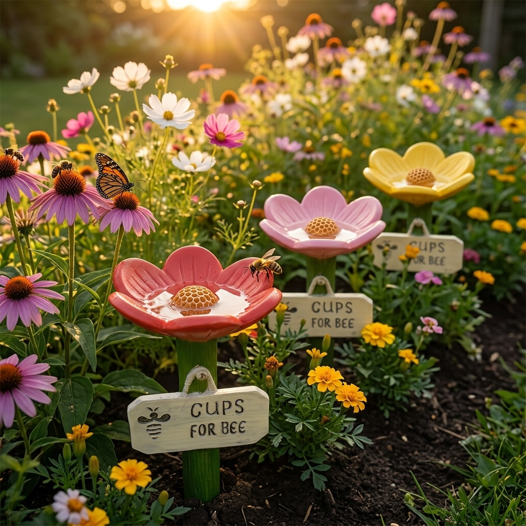 Pollinator Waterer Hand-Painted Weatherproof Resin