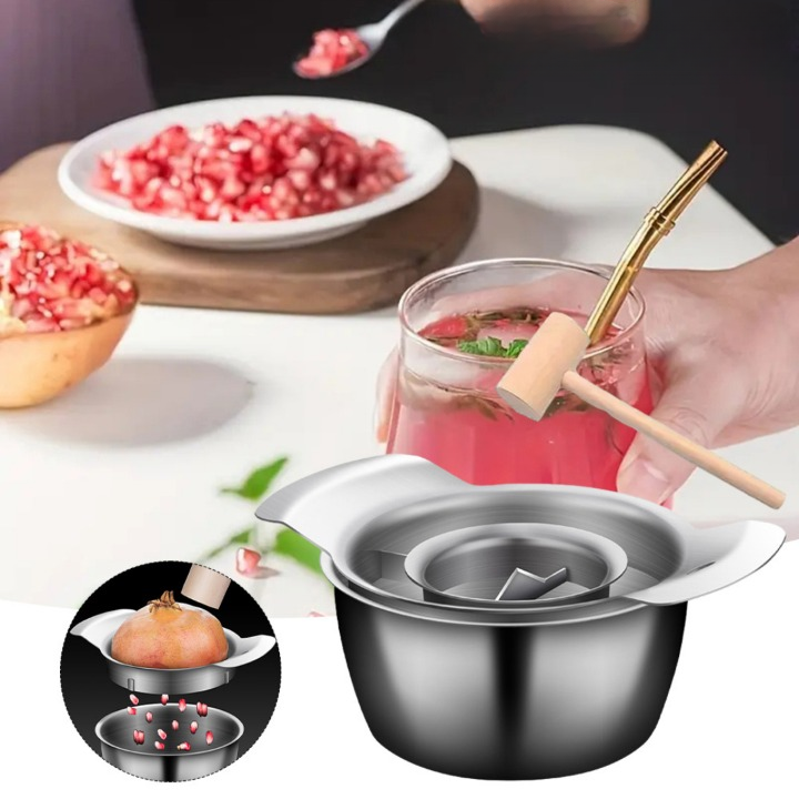 Pomegranate Deseeder Stainless Steel Built-In Bowl & Non-Slip Base