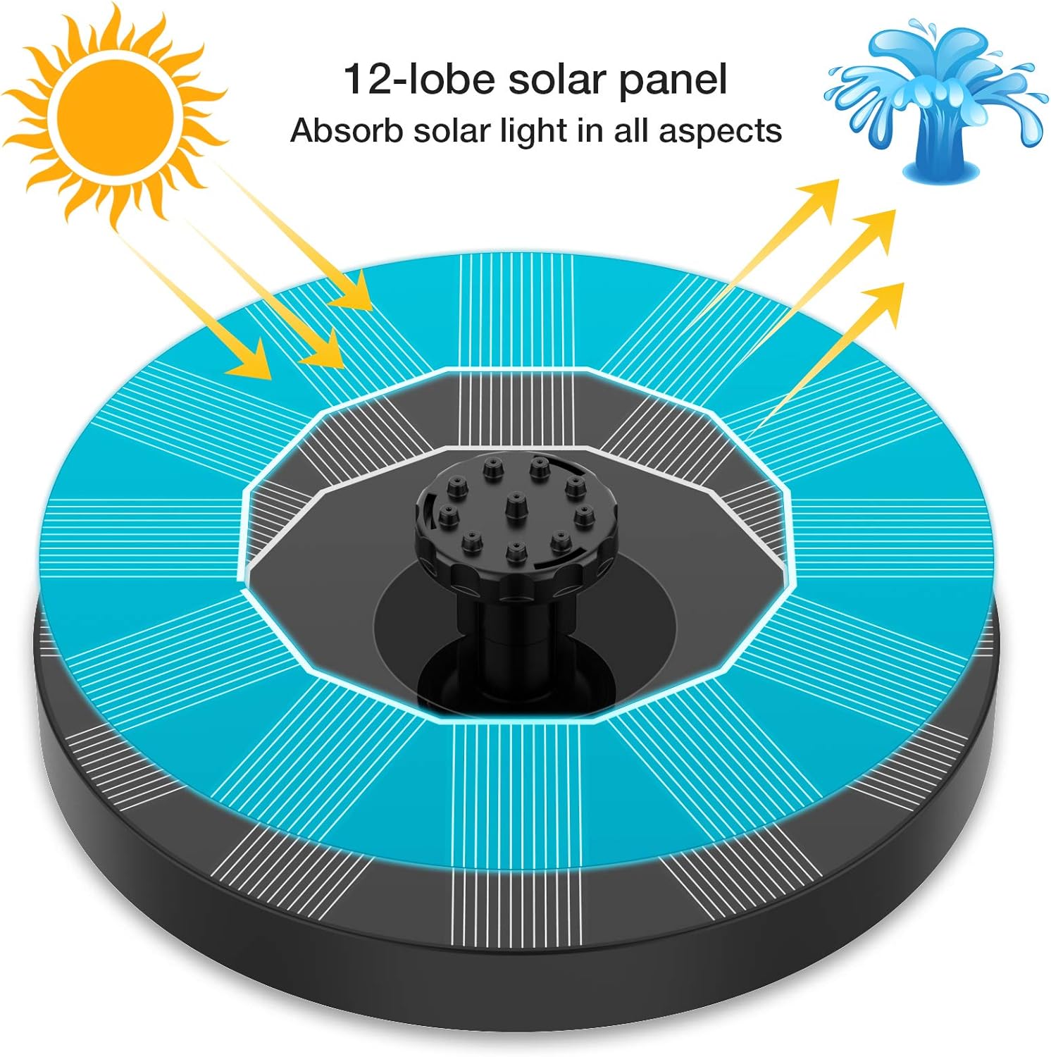 Pond Fountain Solar-Powered Floating Interchangeable Nozzles