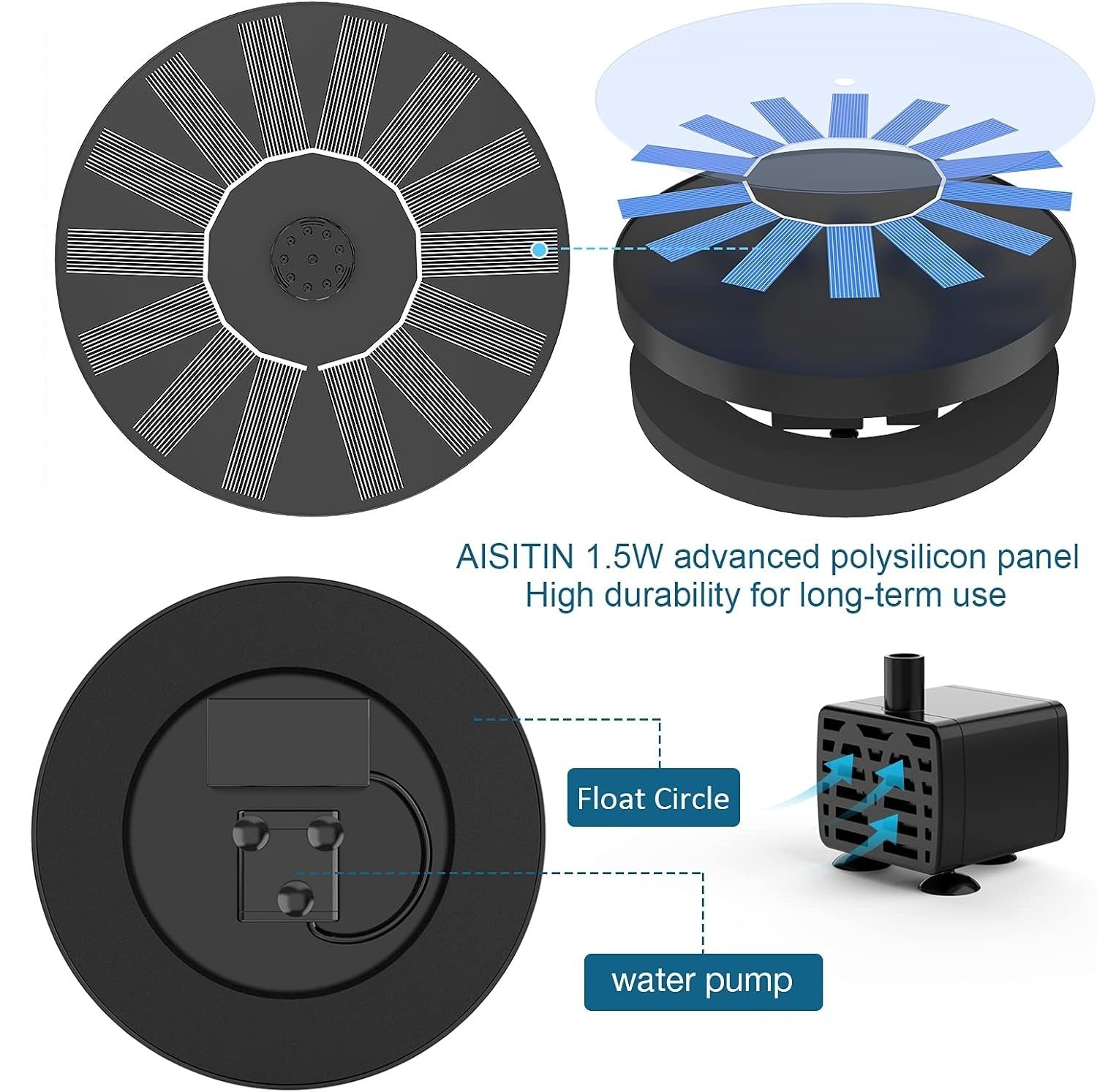 Pond Fountain Solar-Powered Floating Interchangeable Nozzles