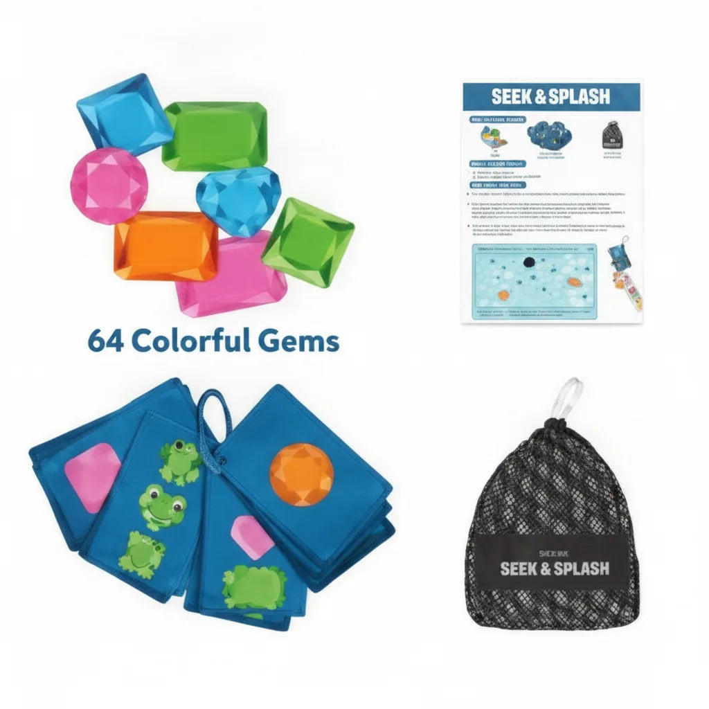 Pool Treasure Hunt Game Waterproof Gems & Challenge Cards