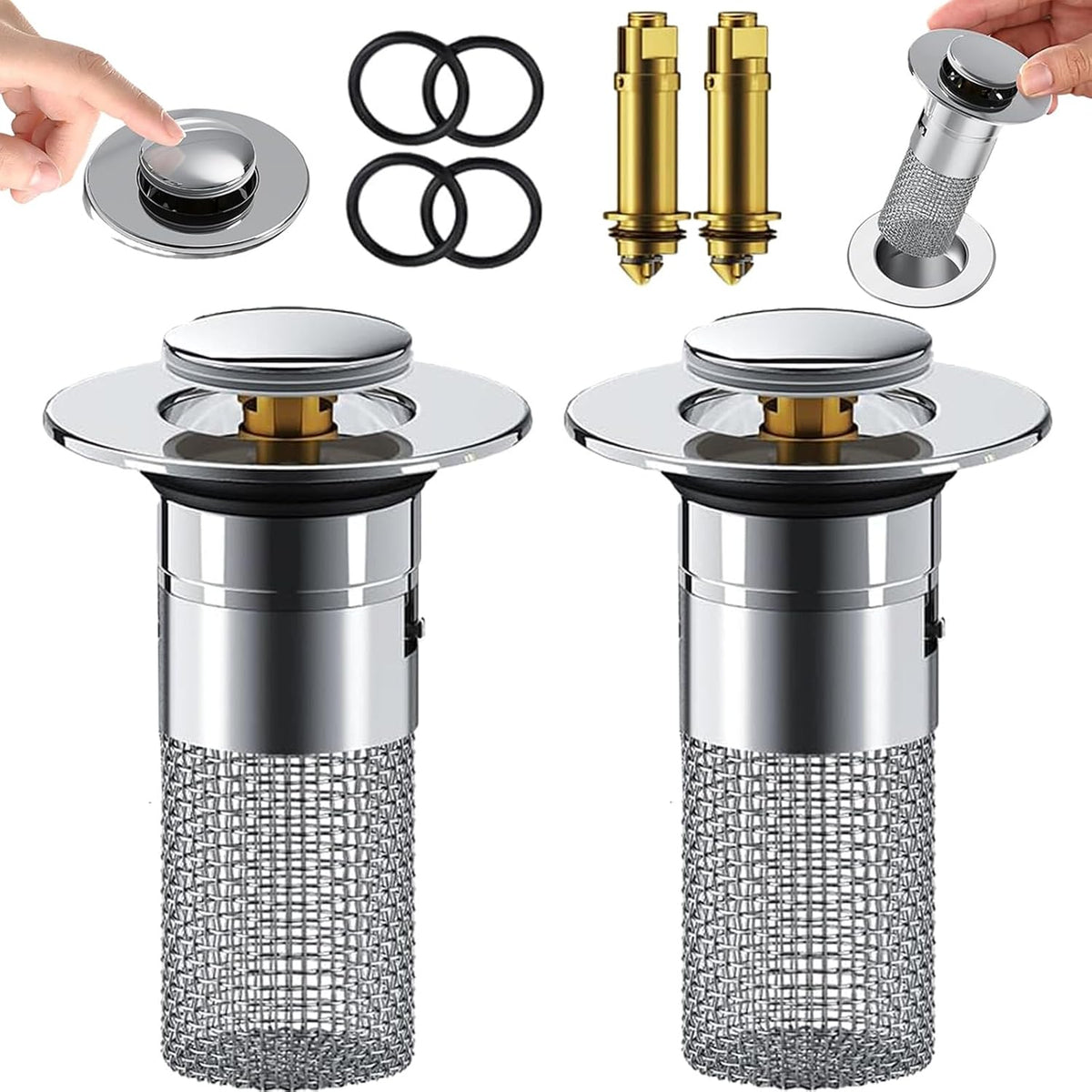 Pop-Up Drain Stopper Anti-Clog Filter Tool-Free Install
