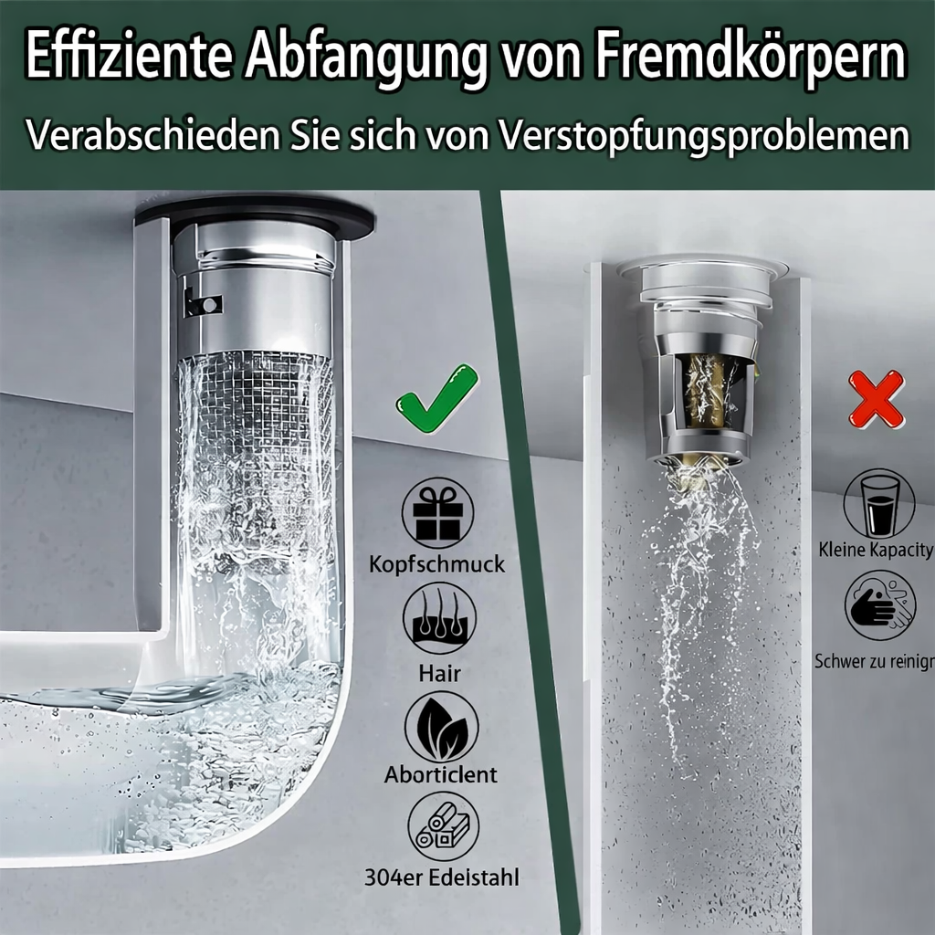 Pop-Up Drain Stopper Anti-Clog Filter Tool-Free Install