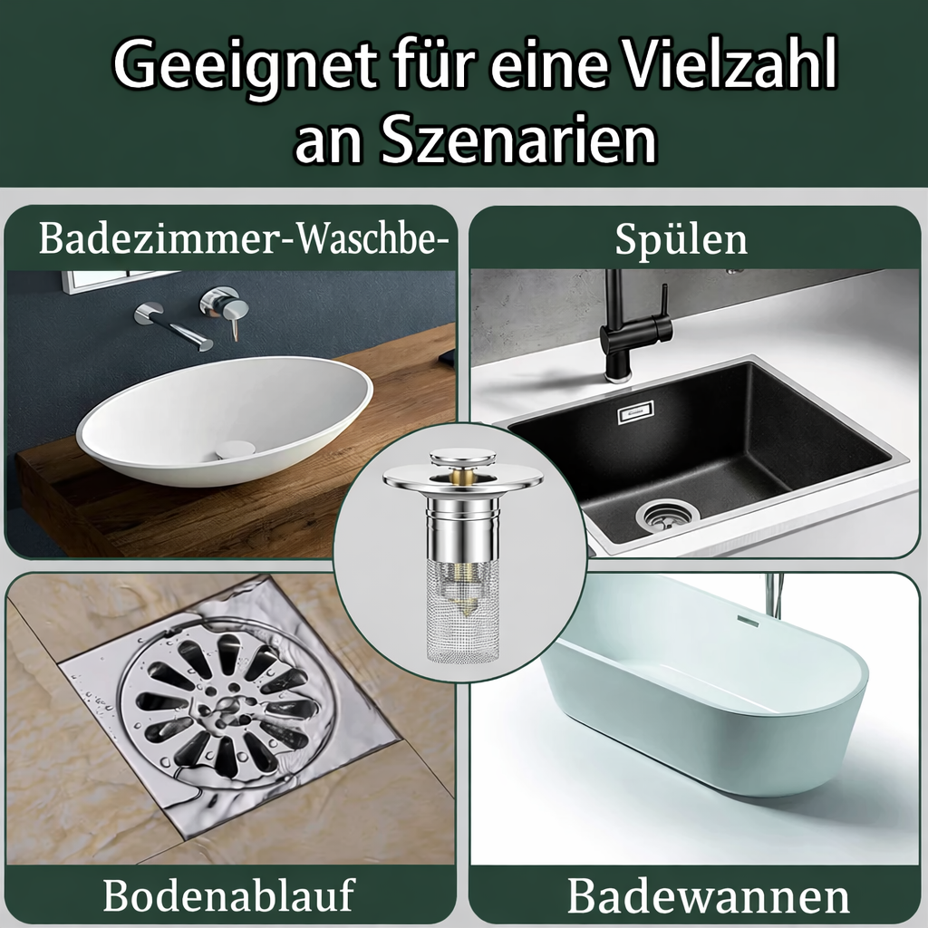 Pop-Up Drain Stopper Anti-Clog Filter Tool-Free Install