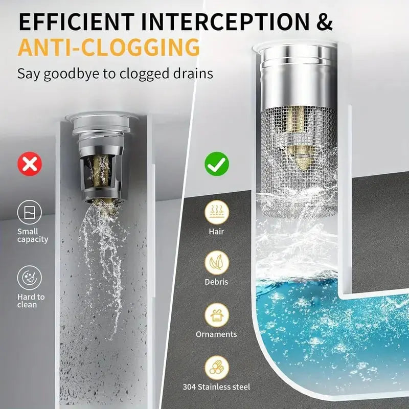 Pop-Up Drain Stopper Solid Brass Tap-To-Operate Hair Catcher