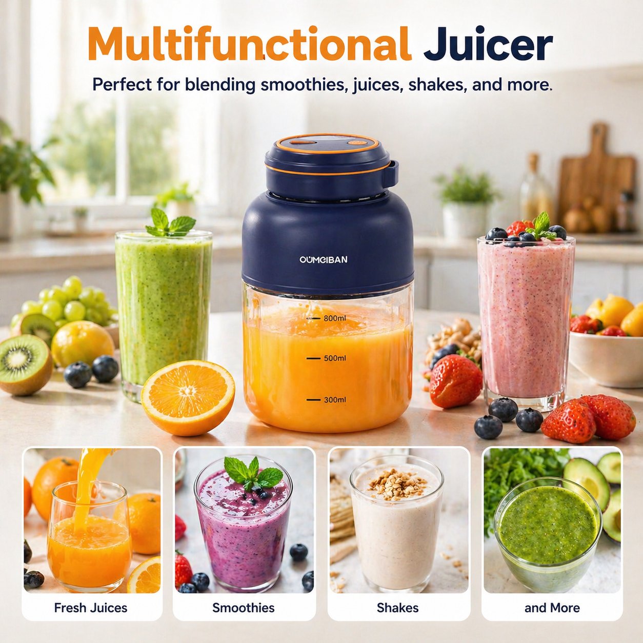 Portable Blender USB Rechargeable Glass 27 Fl Oz