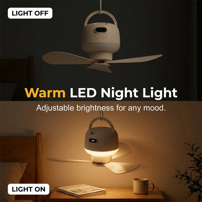Portable Ceiling Fan Rechargeable LED Light Ultra-Quiet