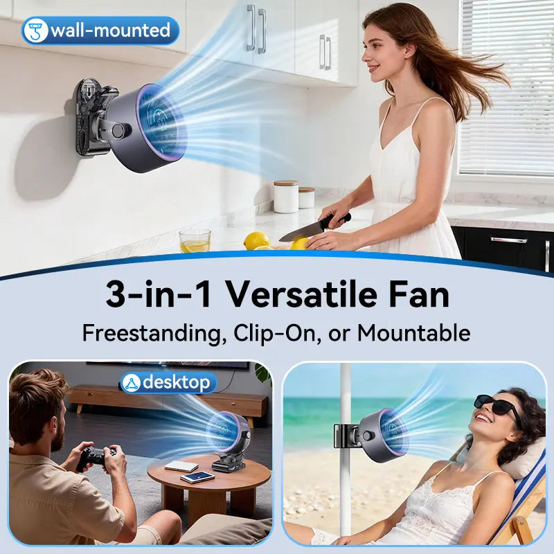 Portable Clip Fan 3-In-1 Rechargeable 12-Hour Runtime